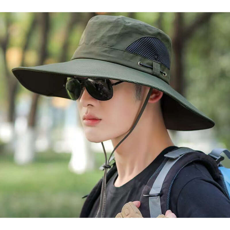 Spring Summer Men's 12CM Large Brim Fisherman's Solid Color Outdoor Mountaineering And Fishing Hat, Sun Hat_voghion.com