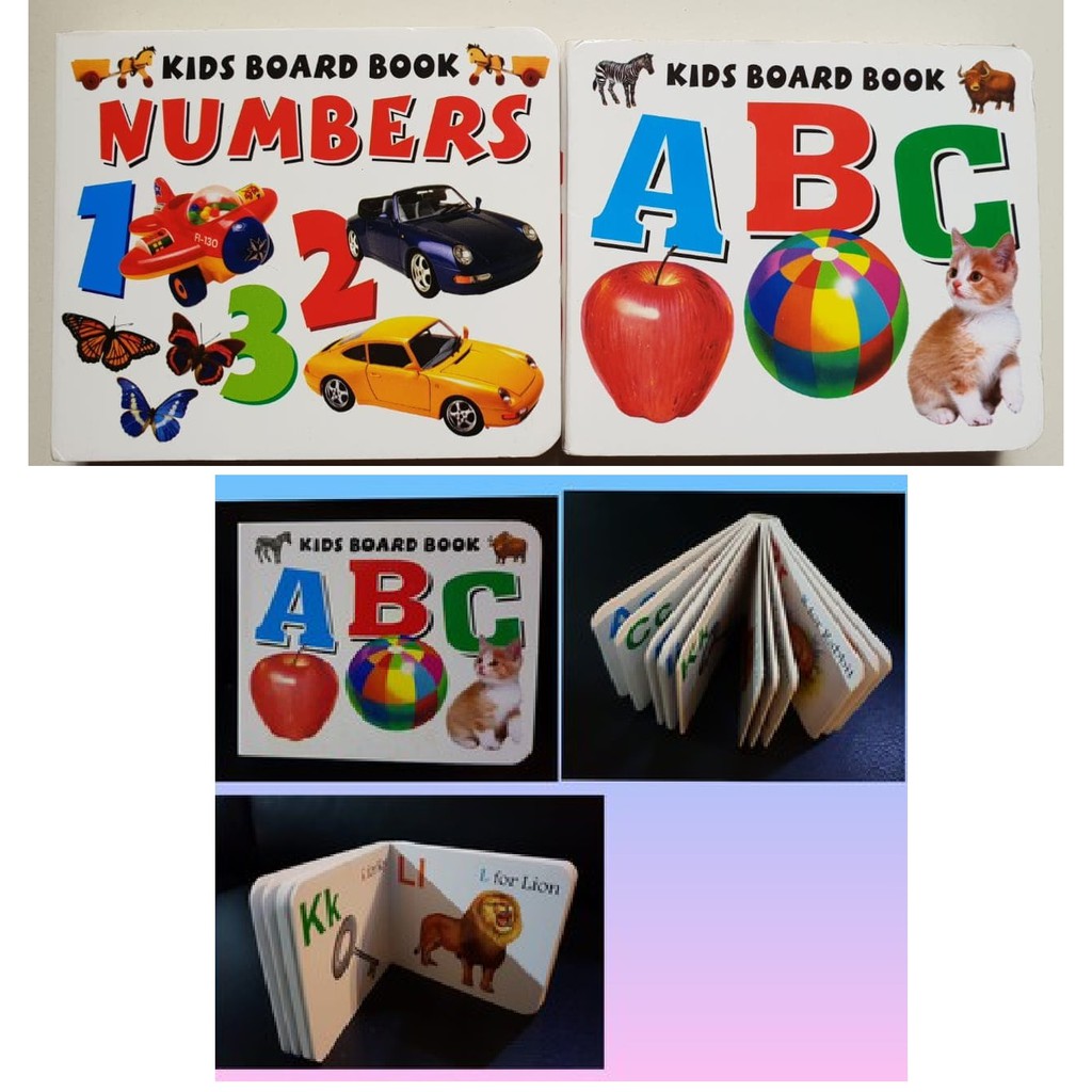 2 Pcs Kids Board Books  ABC Alphabet & Numbers Book with Pictures. 
