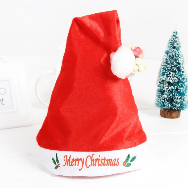 Christmas Hat Party Adult Santa Hat Printed Red And White Xmas Cap For Santa Claus