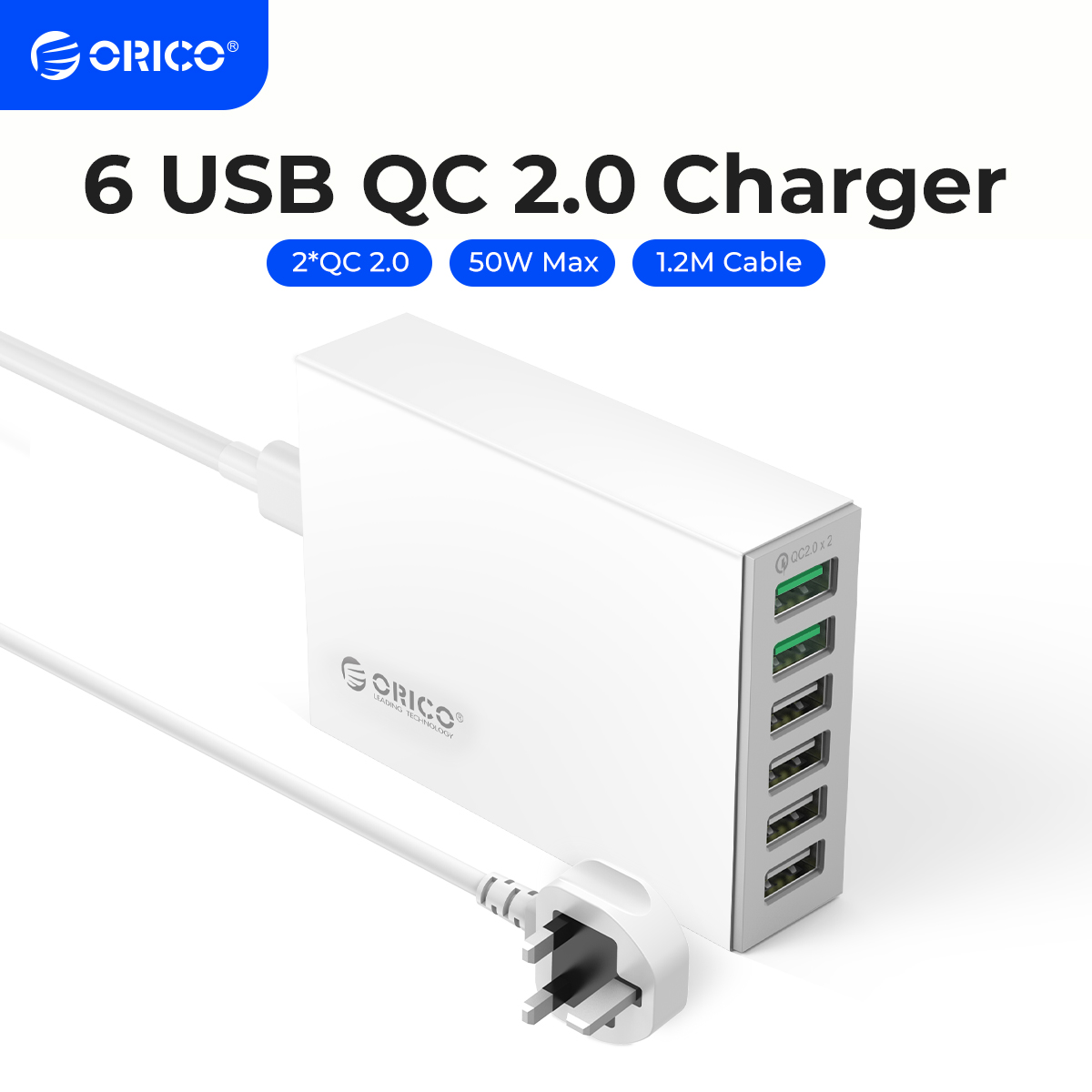 ORICO QC2.0 Fast Charger 6 Ports USB Desktop Charging Station for iPhone Samsung Xiaomi Huawei Smartphone Docking Charger