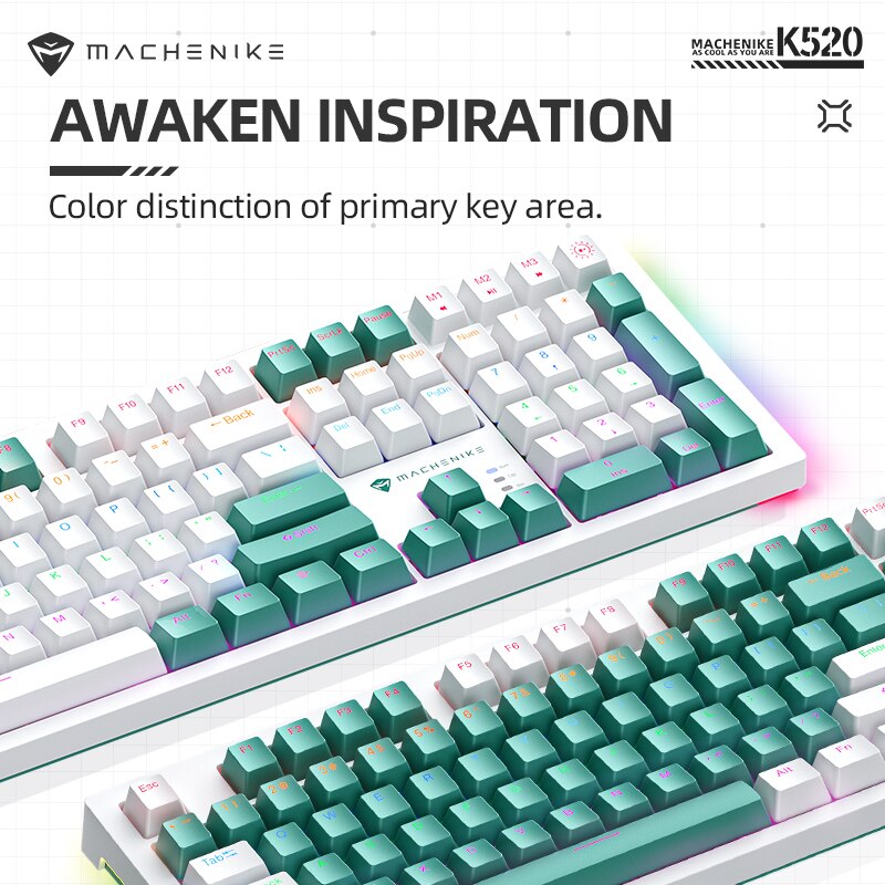 Machenike K520 Mechanical Keyboard Wired Connection Red Switch Hot Swappable 108 Keys LED Backlit RGB Sidelit Gaming Keyboard. 