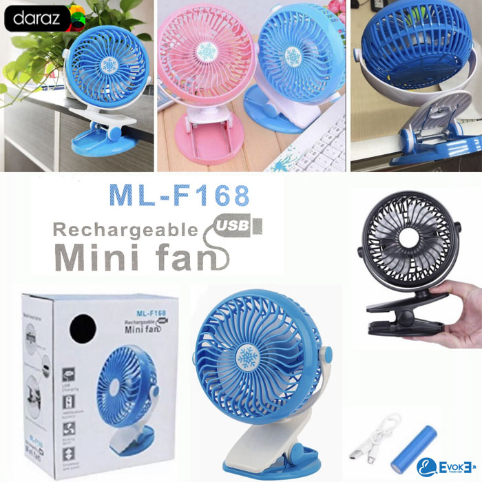ML-F168 Clip Fan Portable Fan Baby Stroller Small Fan Rechargeable Fan 360 Adjustable Clip Fan Mini Fan Table Fan. 