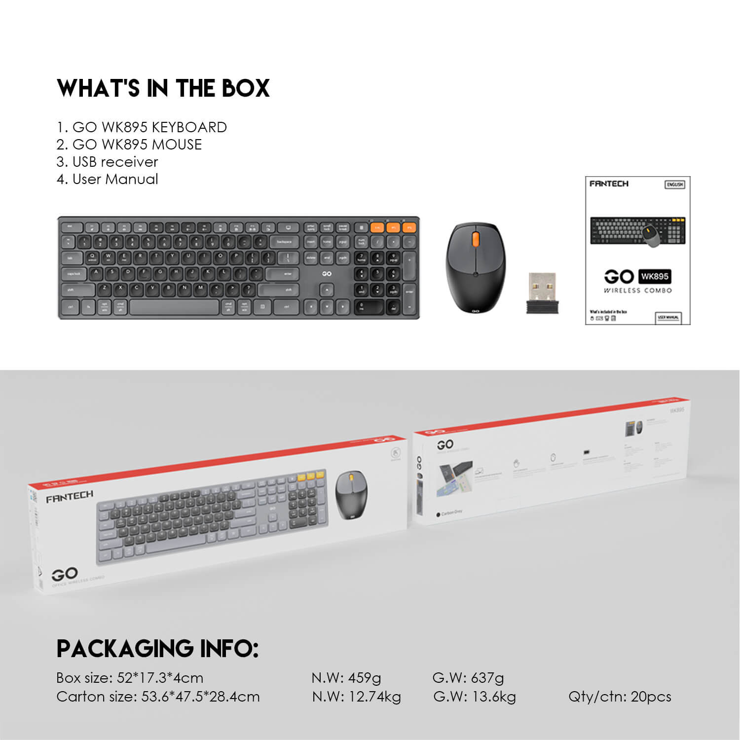 FANTECH WK895 GO Pop Office Wireless Keyboard Mouse Combo. 