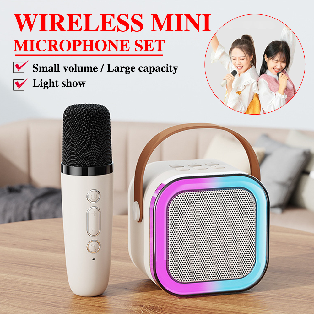 Karaoke Wireless Microphone Bluetooth Speaker Portable RGB Colorful Lights HIFI Outdoor Surround Subwoofer Home Party Kids Gift. 