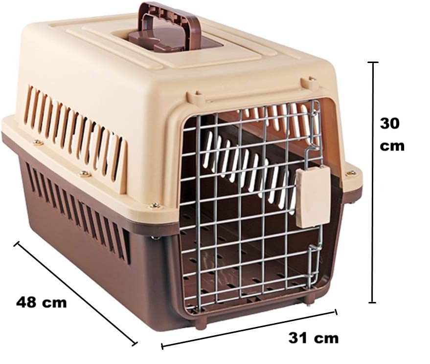 Small Pet IATA Approved Airline Travel Carrier Crate Pets Dog Cat Air Flight Box Checked Vet Visit Kennel Portable Foldable Breathable High Quality ABS PP Plastic Material Car Case Dogs Cats Medium Chrome Door Food Water Cup. 