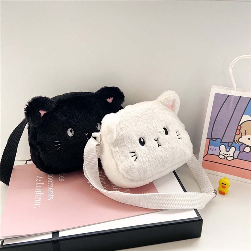 Cartoon Soft Plush Little Girl Messenger Bag Cute Cat Small Shoulder Bags Lovely Boys Kids Purse Handbags Crossbody Bag. 