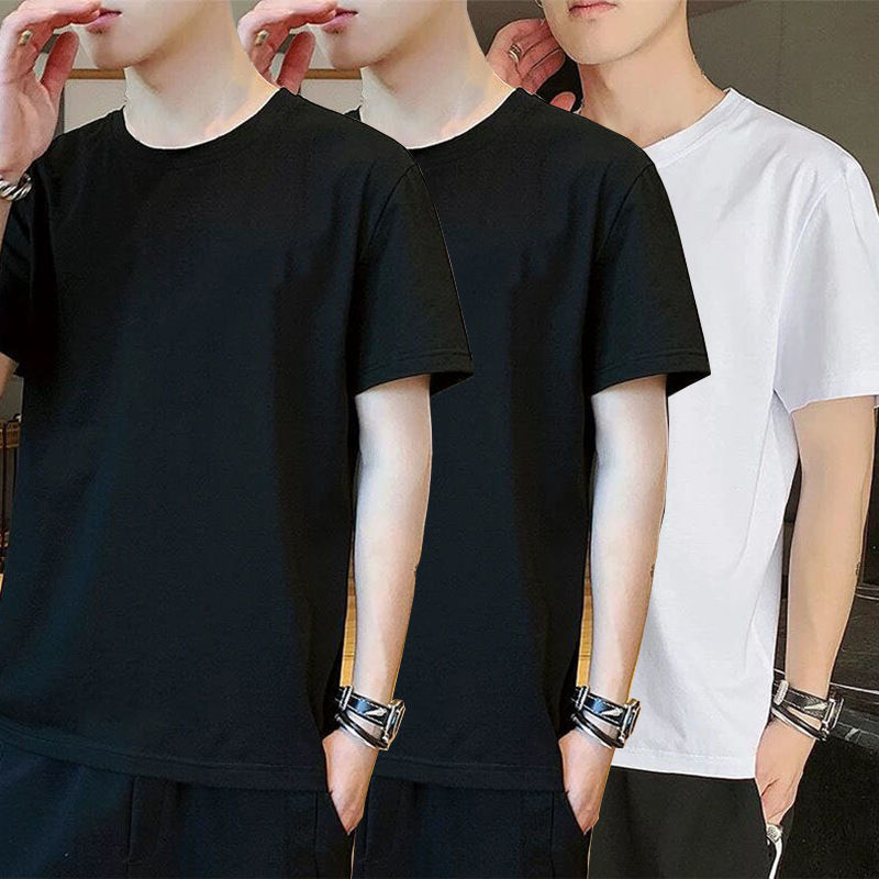 Summer Short Sleeve T T-shirt Men's Undershirt round Neck Solid Color Thin Slim Half Sleeve Trendy Student Sports T-shirt 1/2 Pieces. 