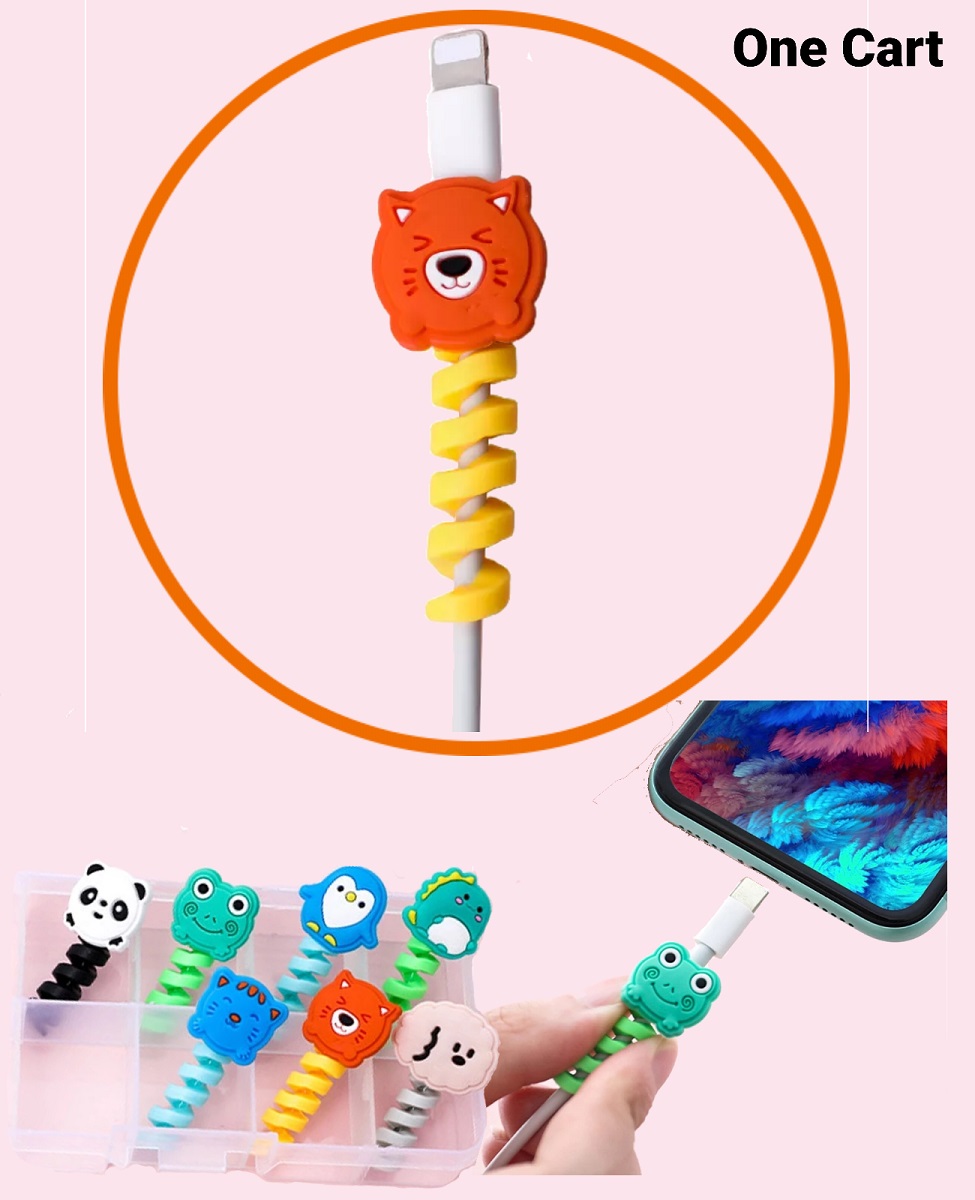 Cartoon Charging Cable Protector, Silica Gel Winder Sleeve for Apple, Samsung, Xiaomi, Huawei USB Cords. 