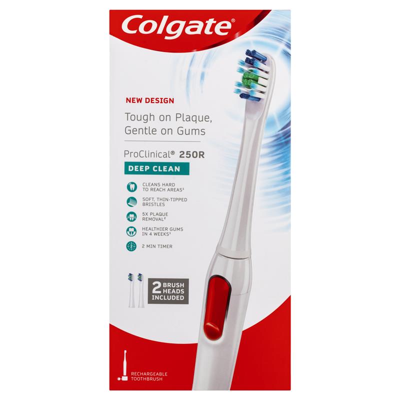 Colgate ProClinical 250R Deep Clean Rechargeable Electric Toothbrush with 2 Brush Heads