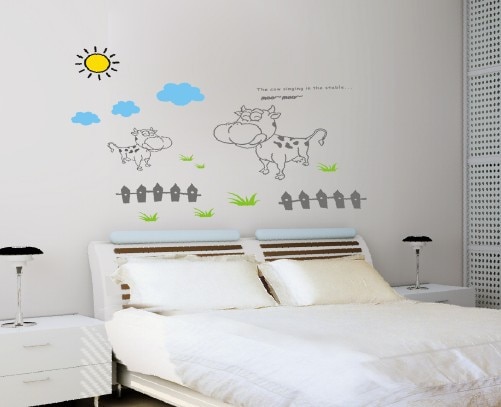 【IKE】autocollant mural cow pasture cartoon images children decorative sticker on the wall Wall decor  wall stickers for kids rooms. 