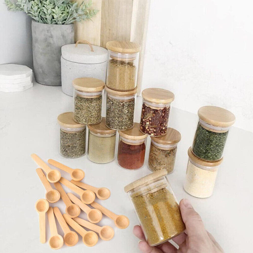 Mini Wooden Spoons Kitchen Spice Spoon Small Short Condiment Spoons Tea Spoon Salt Spoon Makeup Spoon. 