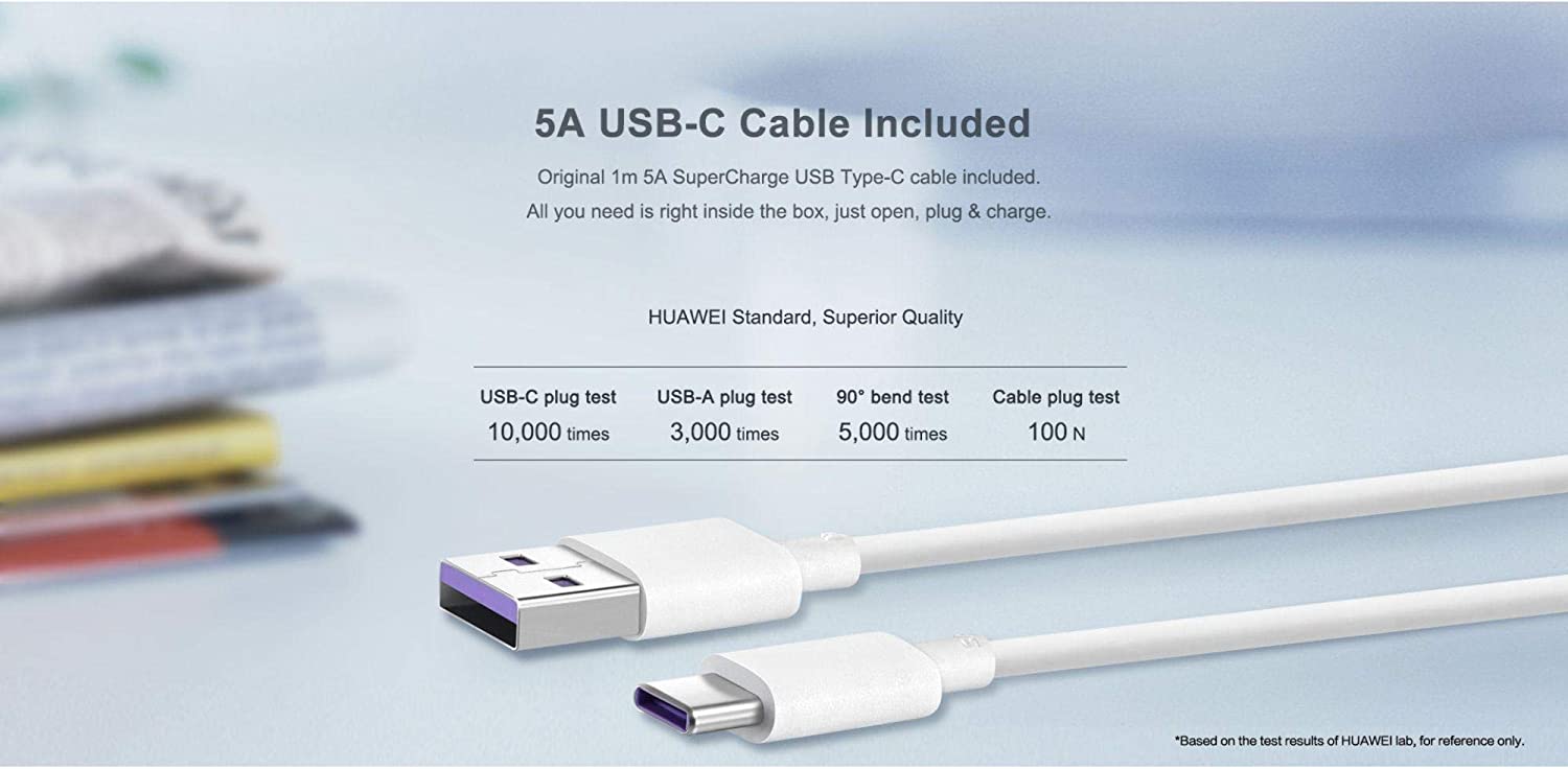 Official Huawei SuperCharge USB-C Charger, Max 40 W, Mains Powered USB-C Super Fast Phone Charger for Huawei Smartphones and Devices 100 % Genuine (06 Months Official Warrenty). 