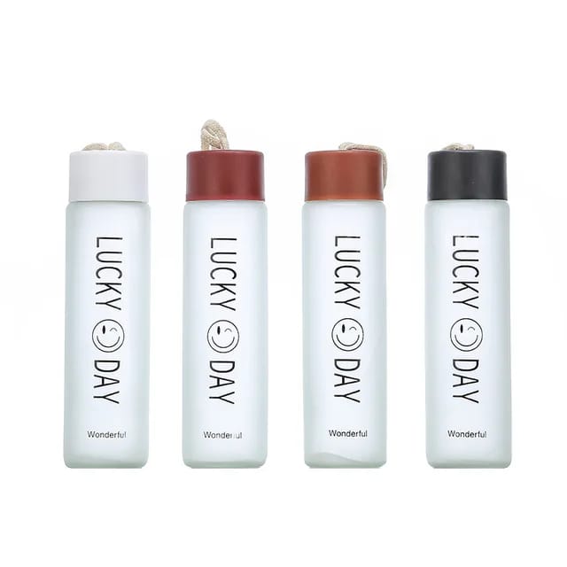 Customization 350ml Frosted transparent and smoke Glass Water Drinking Bottle smile Glass Water Bottle. 