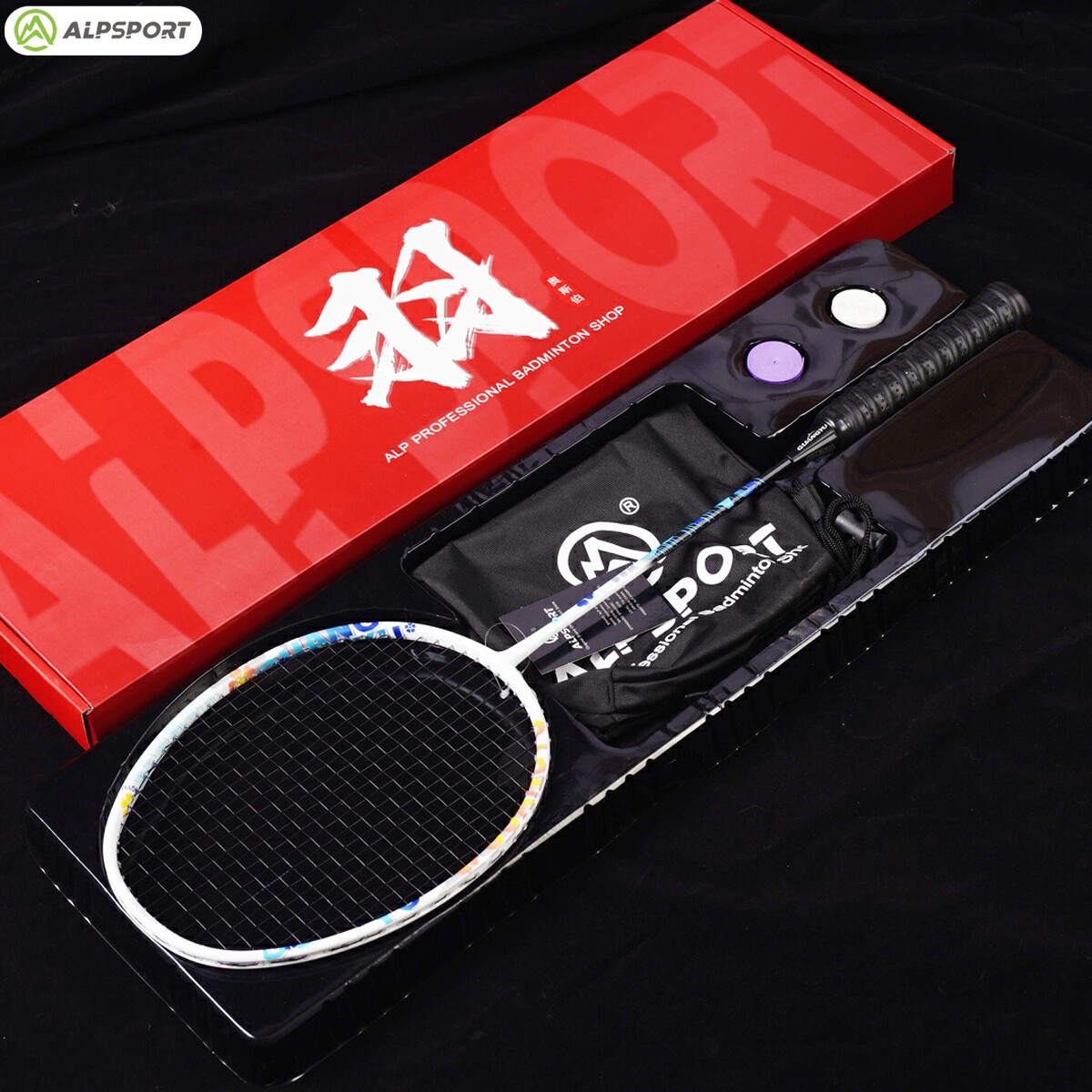 ALPSPORT 98K Solid shaft + Five Leaf Clover Ultra Offensive 84g 4u Racket Badminton Racket Raket Badminton Original Racquet Badminton White Rackets. 
