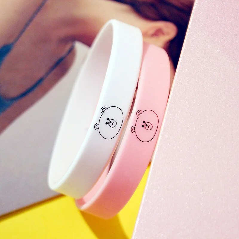 2pcs Bear Bracelet Silicone Rubber Wrist Band Cute Bear Animal Bracelet for Girls Best Friend. 