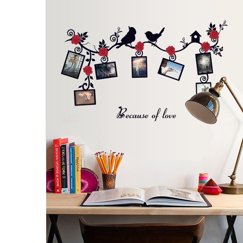 【IKE】SK-6025 love Bird photo frame sticker wall sticker Decorative Stickers living room stickers Nursery Decal Stickers Mural. 