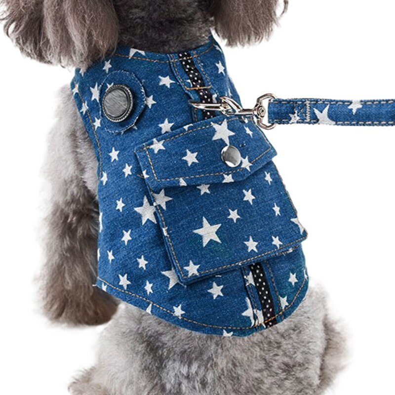 cat jeans jacket harness vest with matching lead leash set