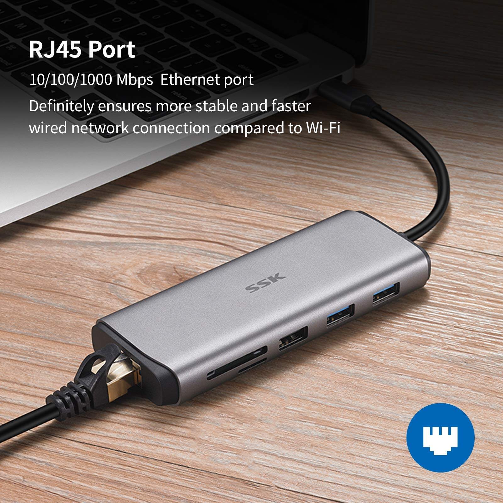 SSK SC202 8 in 1 USB C HUB Type C Multiport Adapter with 4K HDMI USB 3.0 Ports USB 2.0 Port SD/TF Card Reader PD3.0 Dock suitable for MacBook HUB. 