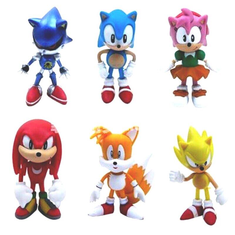 Set Mini Cute 6Pcs Sonic PVC Character Toys Super Sonic Figure Model Dolls Children Animal Toys Birthday Gift 6-7Cm. 