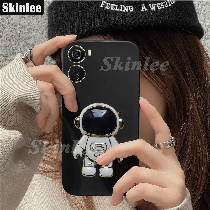 Phone Case ZTE Blade V40 DESIGN Back Cover Soft Rubber Cases + Astronaut Stereo Stand Spaceman Slot Holder Casing for ZTE Blade V40 Design Cover Cases. 