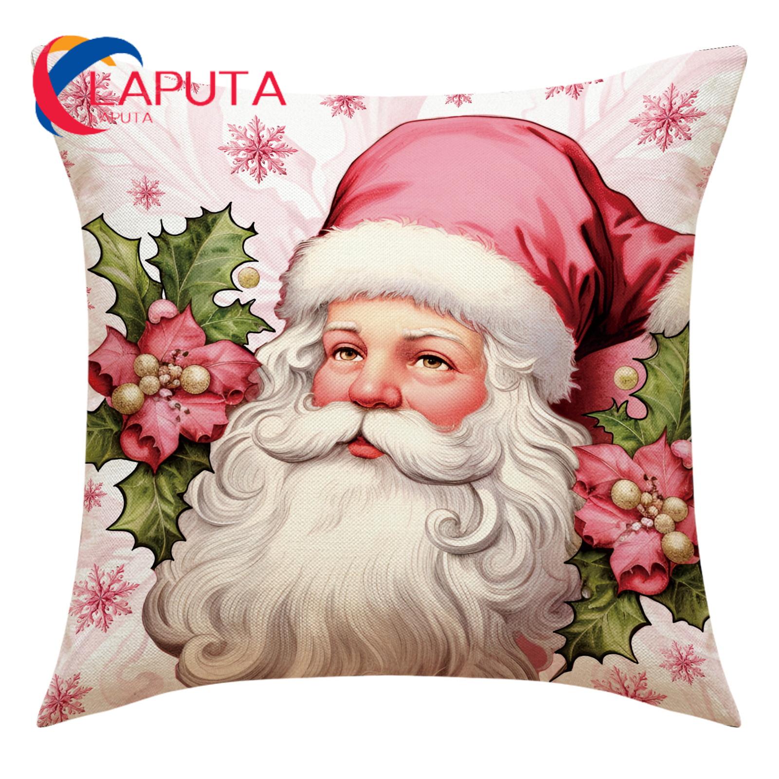 Pink Christmas Pillow Cover 12x20 - Santa Claus Polka Dot Holiday Decor
