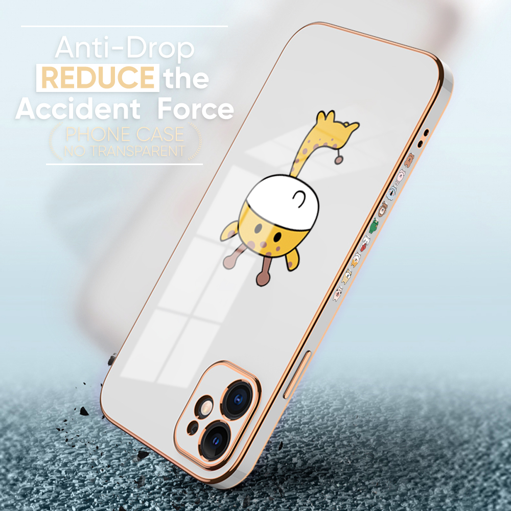 Jizetin (Free Lanyard) iPhone 8 Case Cute Cartoon Big Head Giraffe Luxury 6D Plating Soft Casing Silicone Ultra Thin Phone Cover. 