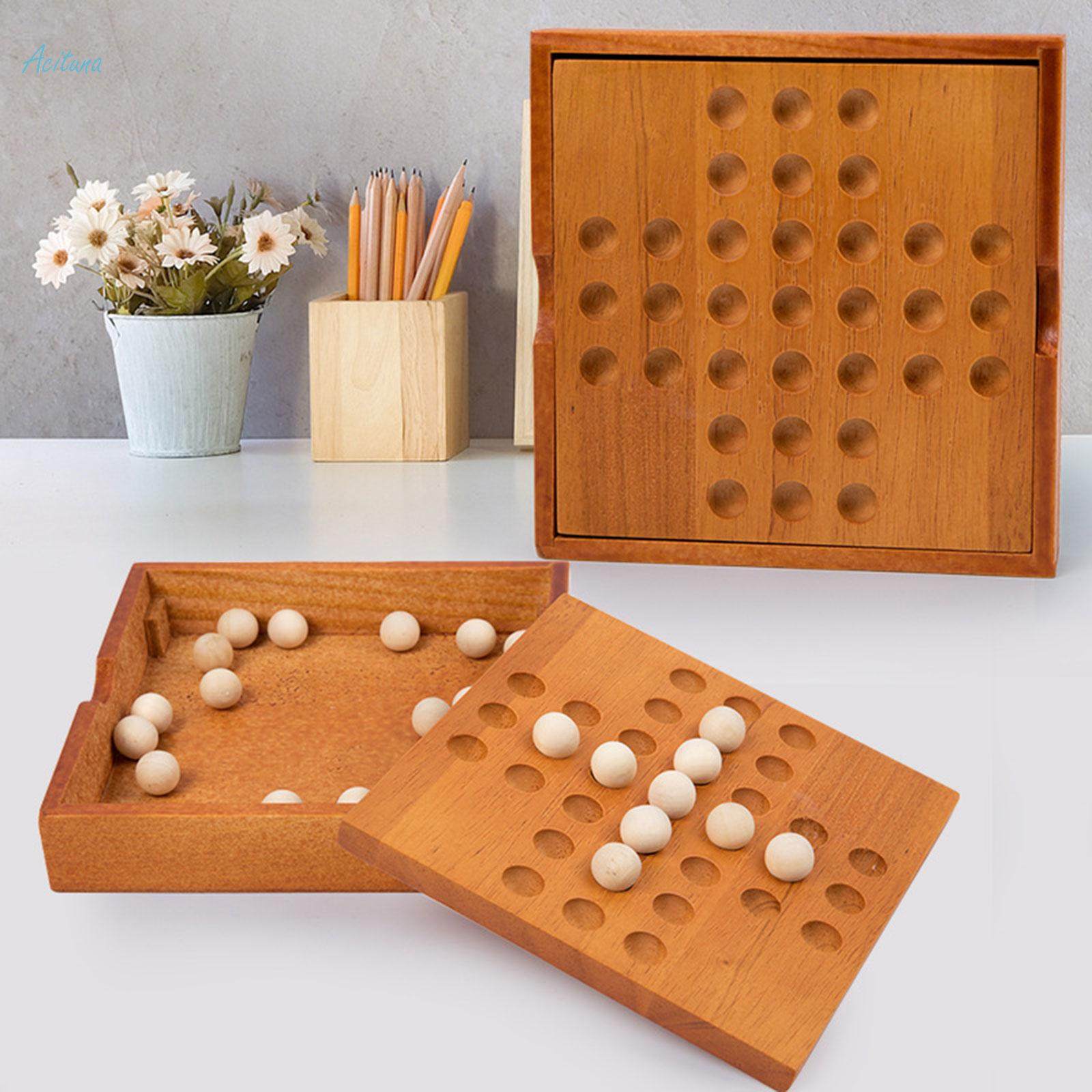 Peg Solitaire Board Game Chess Tabletop Game Marbles Game Board Classical and 33 Marbles. 