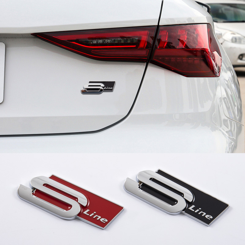 3D Big Metal Black Sline Logo S Line Emblem Car Badge For Audi A1 A3 A4 A5 A6 Q2 Q5 Q7 Q3 S3 S4 S6 TT S Line Sticker Accrssorie. 