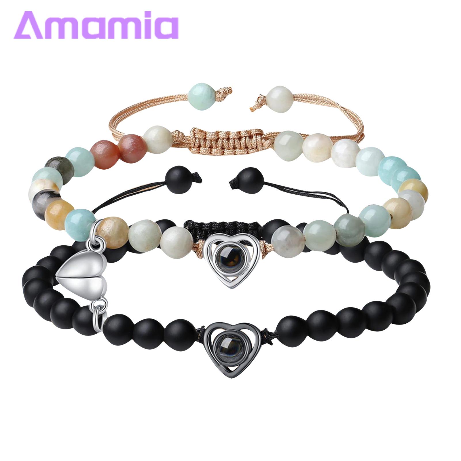 Long Distance Couple Bracelet 2pcs His Her Matching Bracelets 100 Languages I Love Couple Bracelets Adjustable Beads Jewelry Gift Heart Pairing Couple Necklace. 