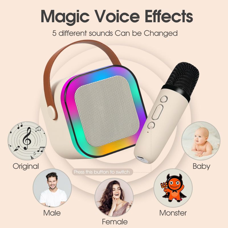 Karaoke Wireless Microphone Bluetooth Speaker Portable RGB Colorful Lights HIFI Outdoor Surround Subwoofer Home Party Kids Gift. 