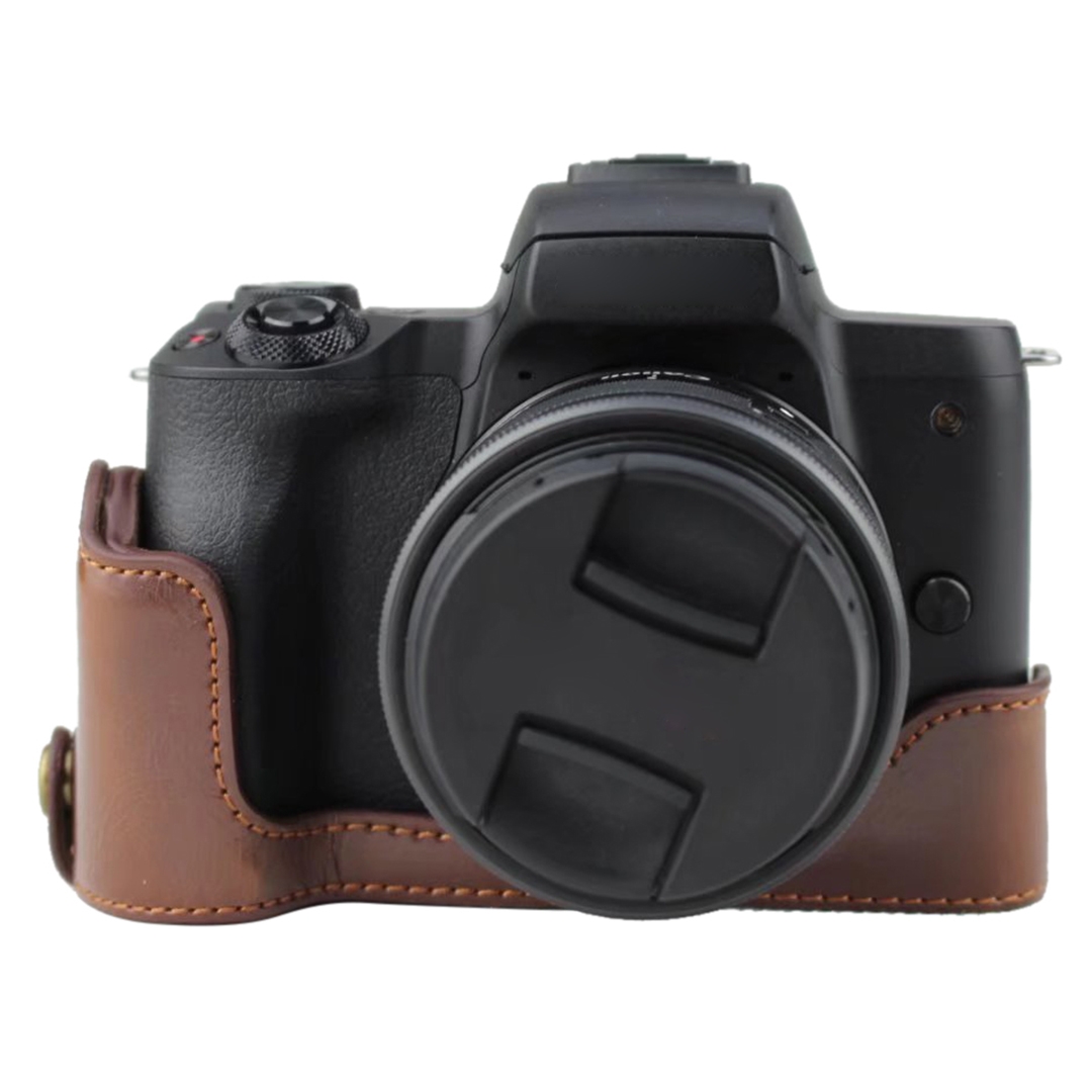 1/4 inch Thread PU Leather Camera Half Case Base for Canon EOS M50 / M50 Mark II. 