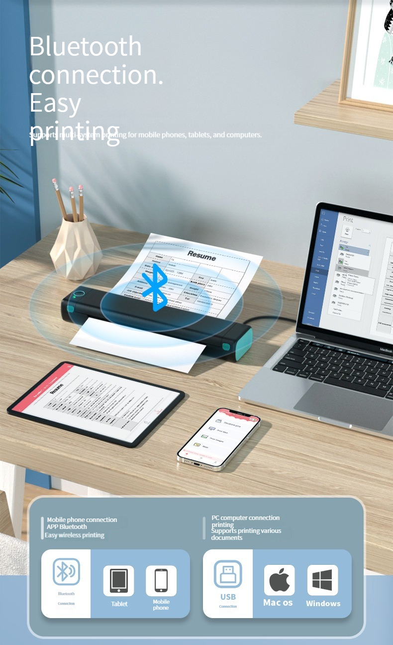 PhomemoM08F Mini Homework Test Paper Inkless Office Portable A4 Thermal Error Printer. 