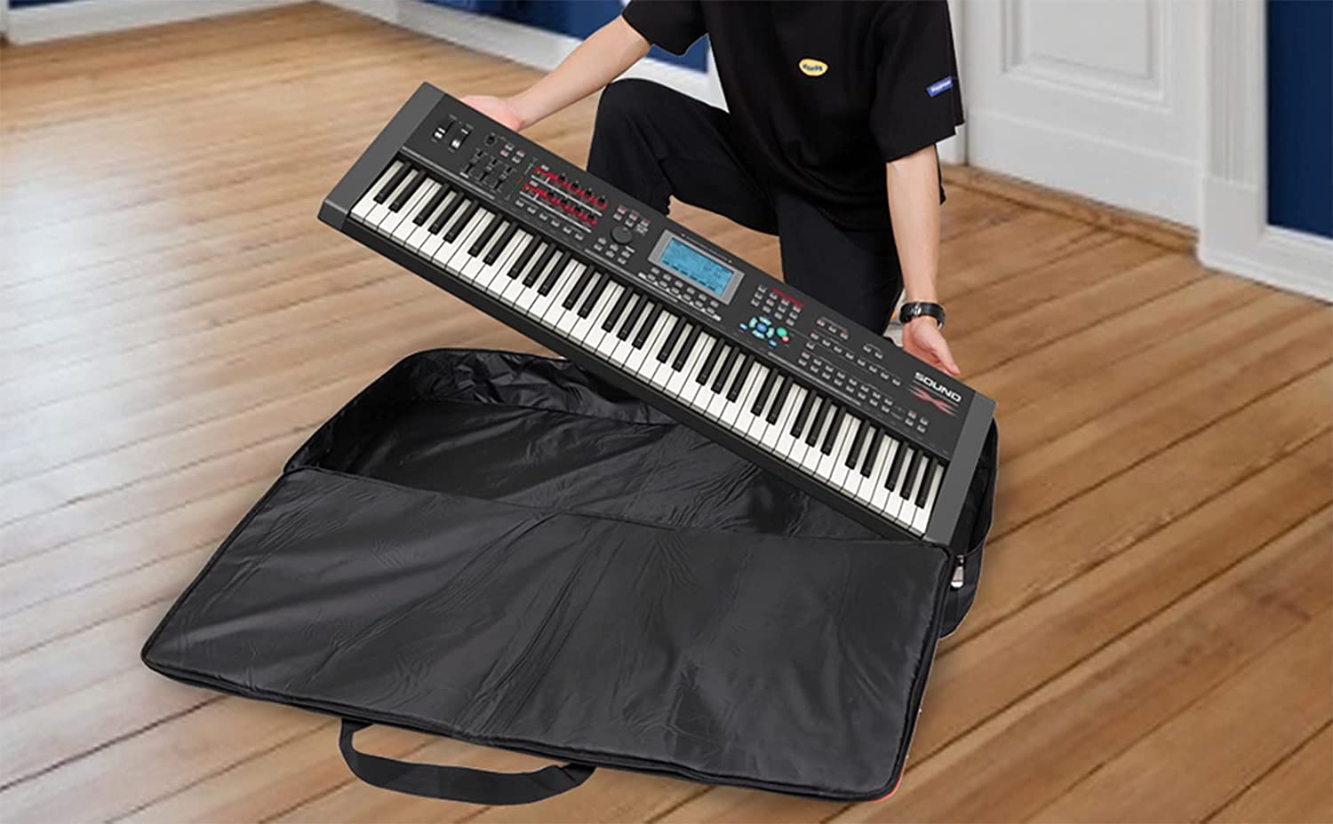 61 Keys Padded Keyboard Case Bag for Electric Keyboard Bag Piano Gig Bag, Waterproof Keyboard Cover, Keyboard Carrying Case - Black. 