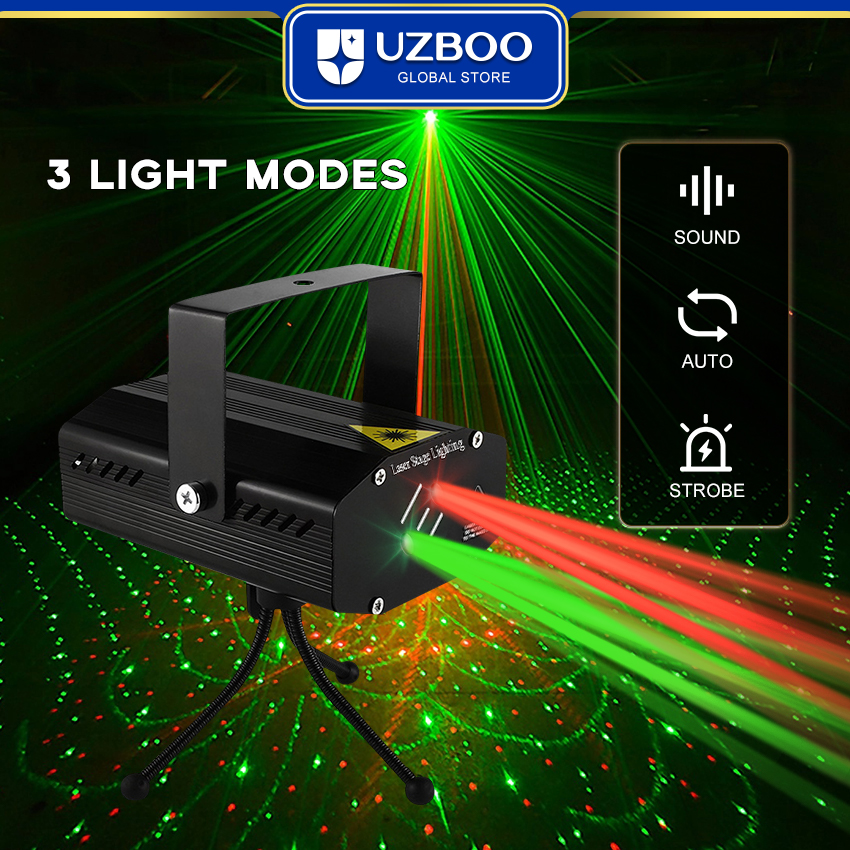 UZBOO RGB Laser Stage Lights 32 Pattern Party Projector Lights DJ Disco Sound Activated Strobe Lights RGB LED Laser Projector For Birthday Wedding KTV Bar Concert USB Plug. 