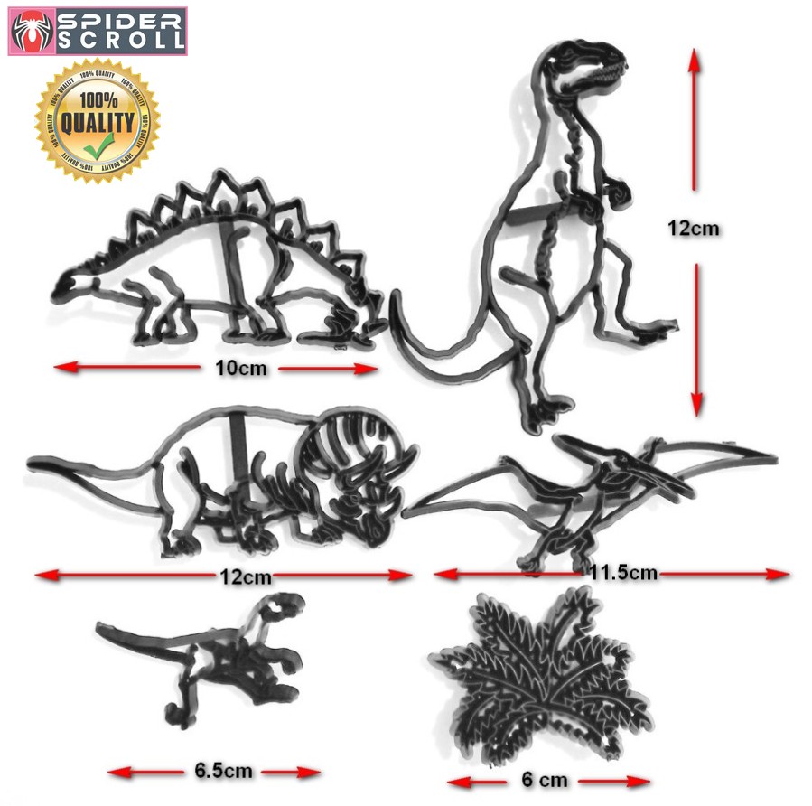 6PCS Cretaceous Dinosaur Animal Cookie Stamp Cutter Plastic Pterosaur Stegosaurus Silhouette Fondant Cutter Cake Decorating Mold. 