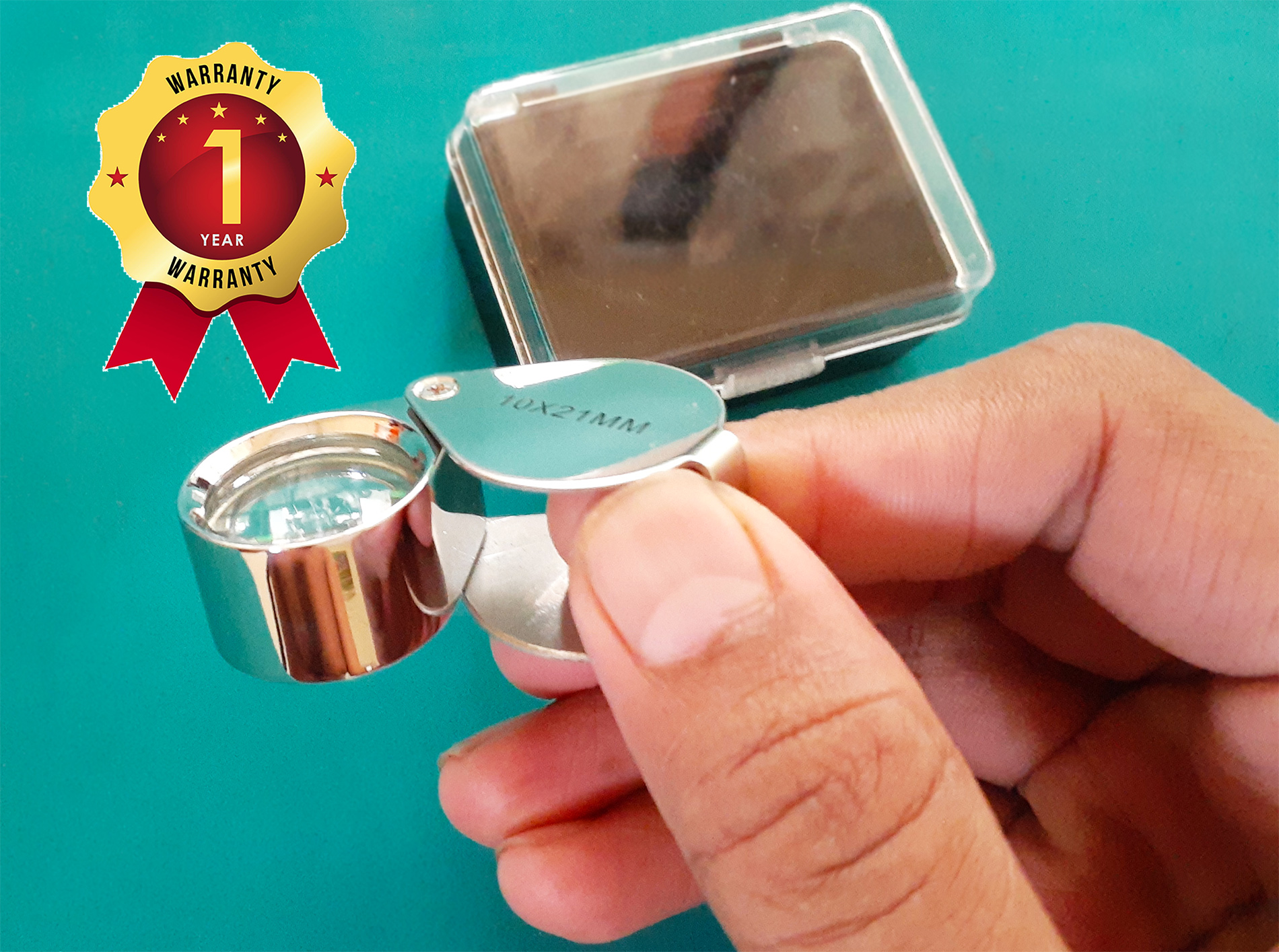 Magifier Lens 10x Triplet Loop With Velvet Storing Box - 12 Months Warranty. ( Gem and Jewelery Loupe Eye / Hand Magnifier Magnifying / Zooming Glass With Carry Case ). 