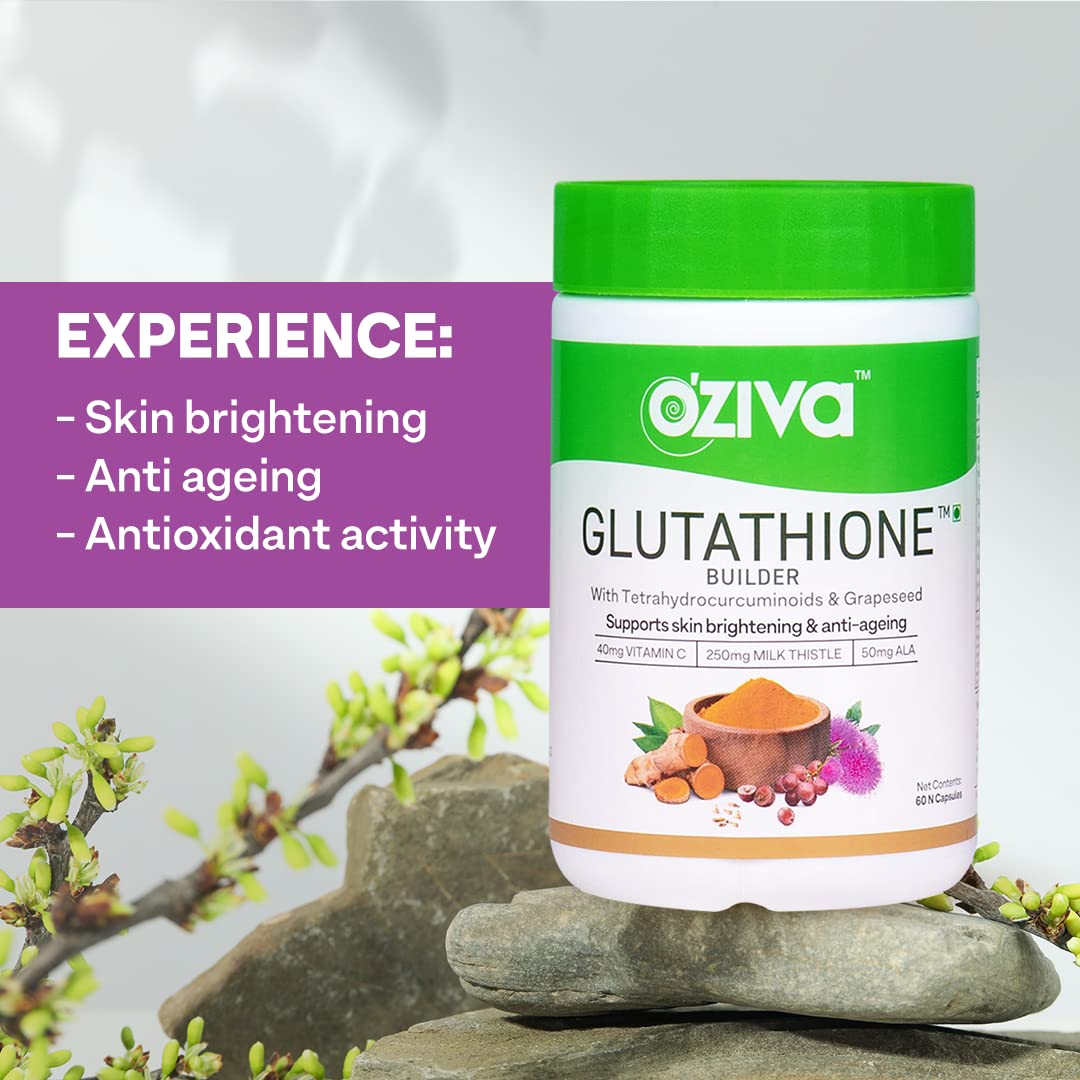 OZiva Plant Based Glutathione Builder | Glutathione Tablets for Skin 60 VEG CAPSULES. 