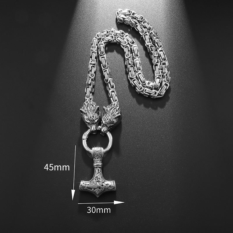 Vintage Viking Wolf Head Necklace for Men Heavy Viking Byzantine Chain High Quality Necklace Jewelry Amulet Gift. 