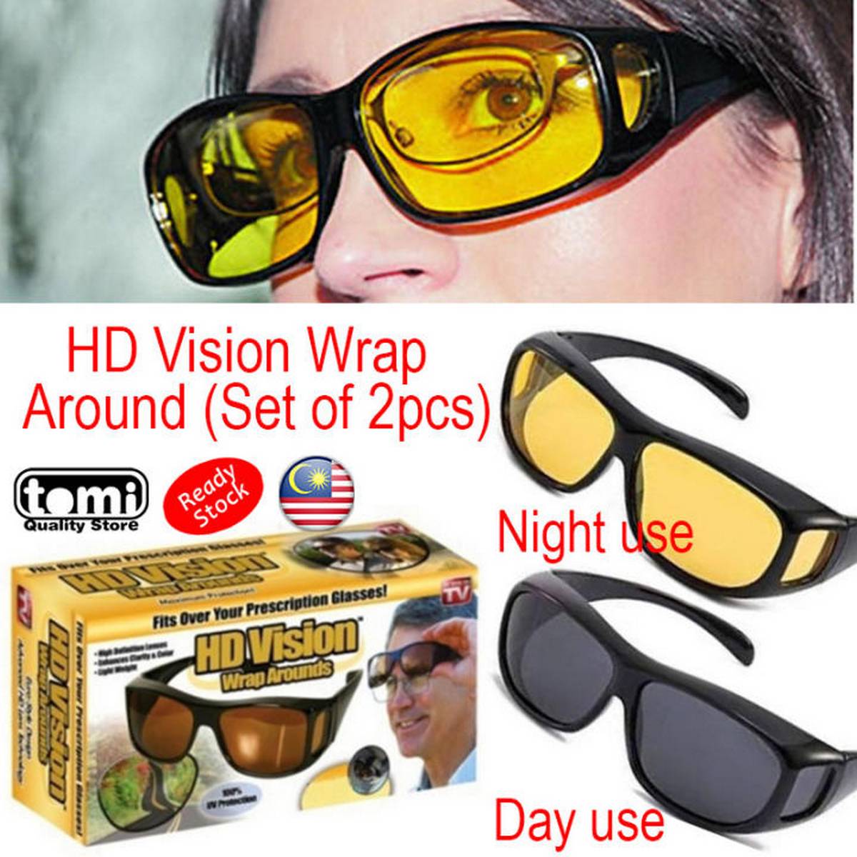 HD Vision Night Wraparounds Glasses The ORIGINAL Fit Over, 58 OFF