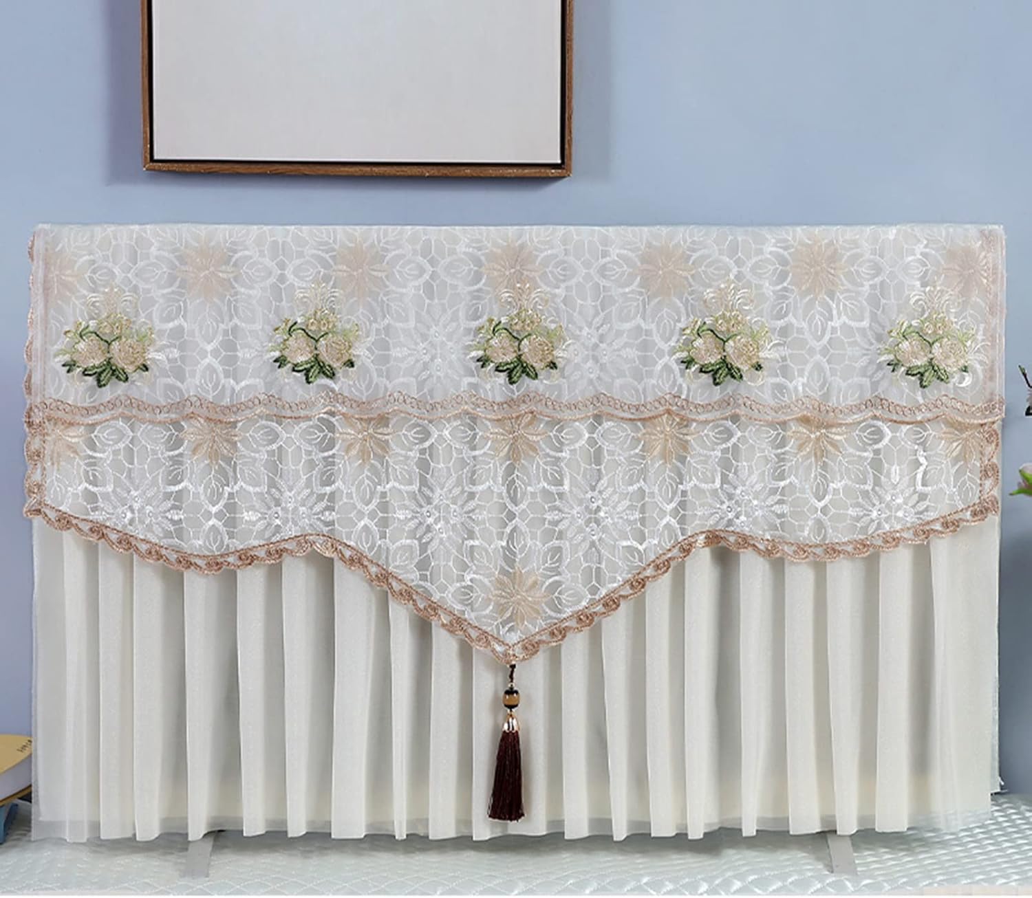 Indoor TV Cover White, Dust and Decorative TV Covers Lace, Flat Screen Protector, Exquisite Living Room Decorations, LCD TV Cover Cover towel  37-40 inches,50-55 Inches. 
