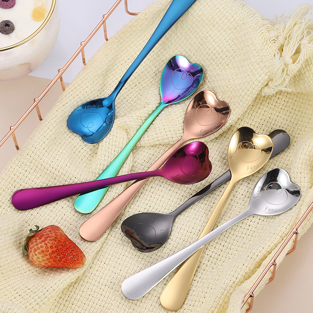 Heart Shaped Teaspoons Stainless Steel Coffee Spoon Dessert Spoon Cutlery Fashion Tableware. 