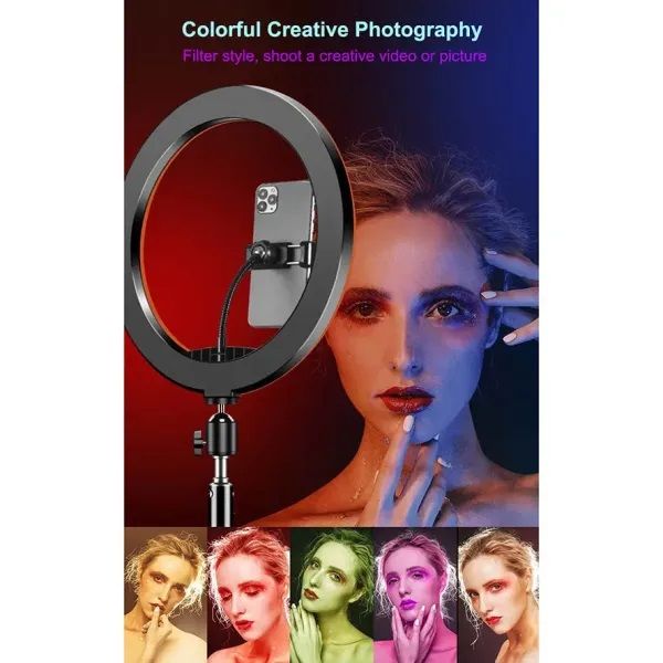 RGB LED Ring Light MJ33 Multiple Colorful Effects Suitable For Portrait Photography, Stream Video, Live Broadcast Colorful Creative Photography Ring Lights. 