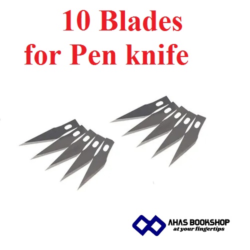 High Quality 10 Interchangeable Blade Refills for Detail Pen Knife for Carving and Cutting crafting sticker cutter paper cutter. For precision cutting , mat cutting , fine angle cutting , stripping , carving , mechanical art (Only blades for refill). 