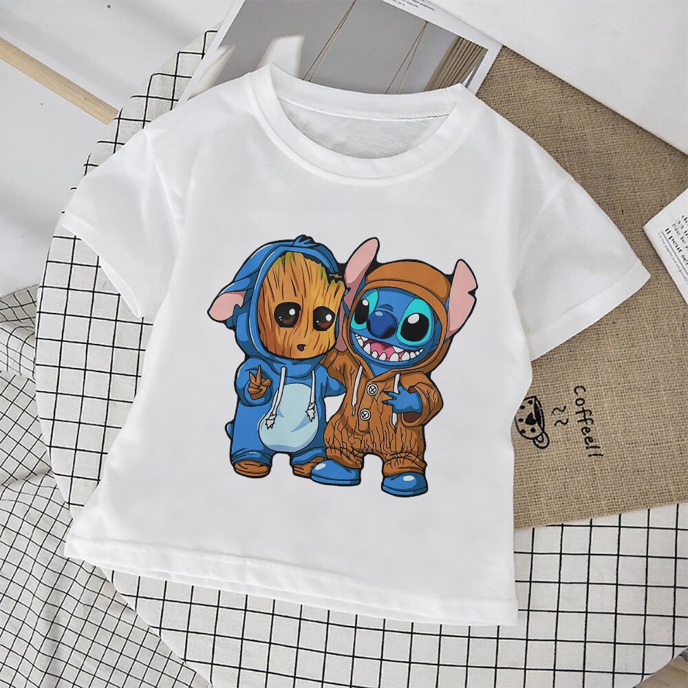 Disney Creativity Kids Print T-Shirts Deadpool Stitch Cartoon Hot Y2K Exquisite 3-12T Size Child T Shirts Girls Clothes Trendy. 