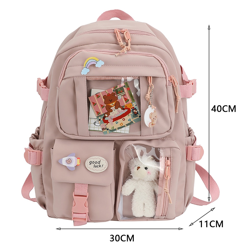 Kawaii Aesthetic Women Backpack School Bag for Teen Girls Japanese Korean Rucksack Student Bookbags with Cute Accessor Mochila. 