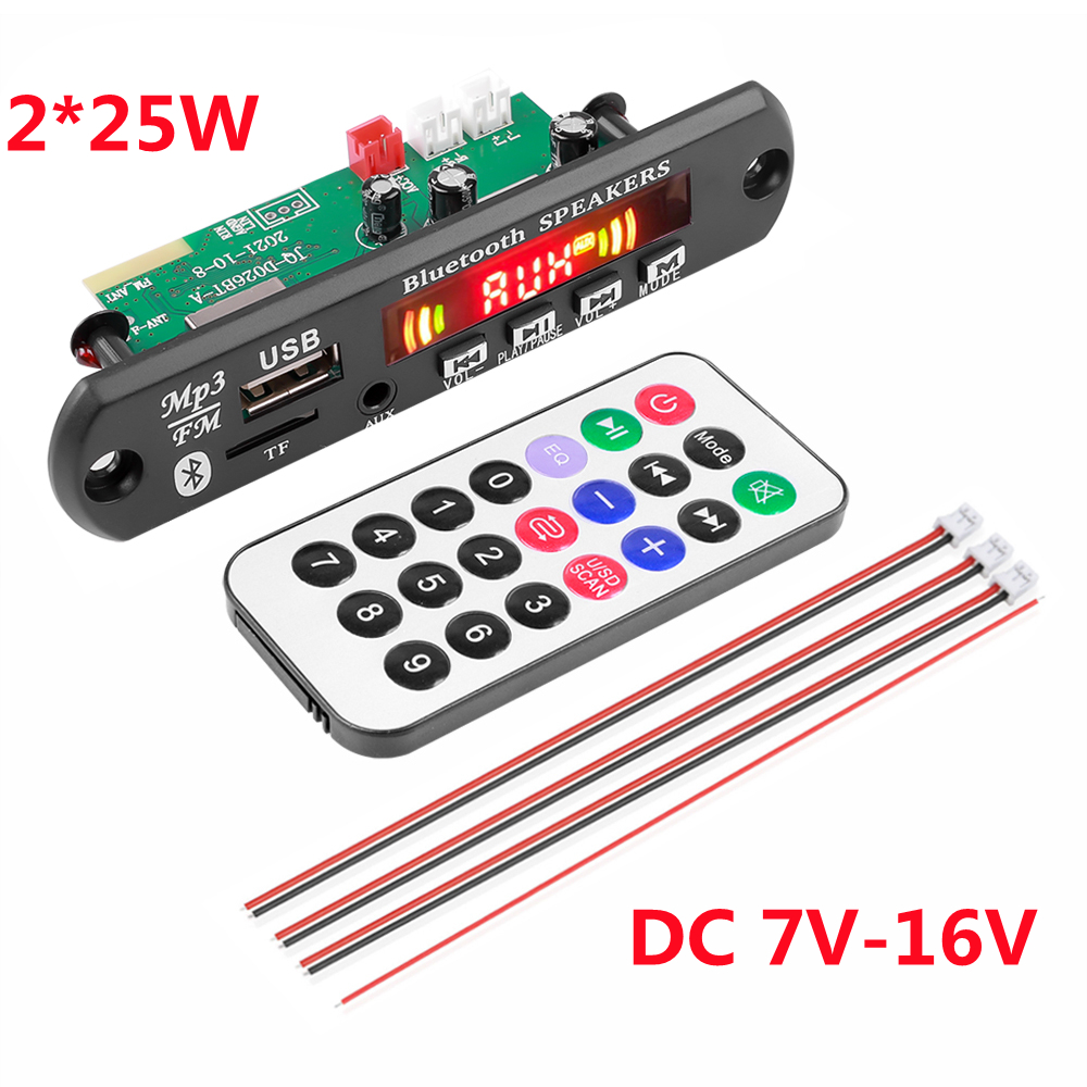 25W * 2  Total 50W Amplifier Bluetooth 5.0 MP3 Decoder Board Handsfree 12V Wireless Music Player Audio Modul USB TF FM Radio. 
