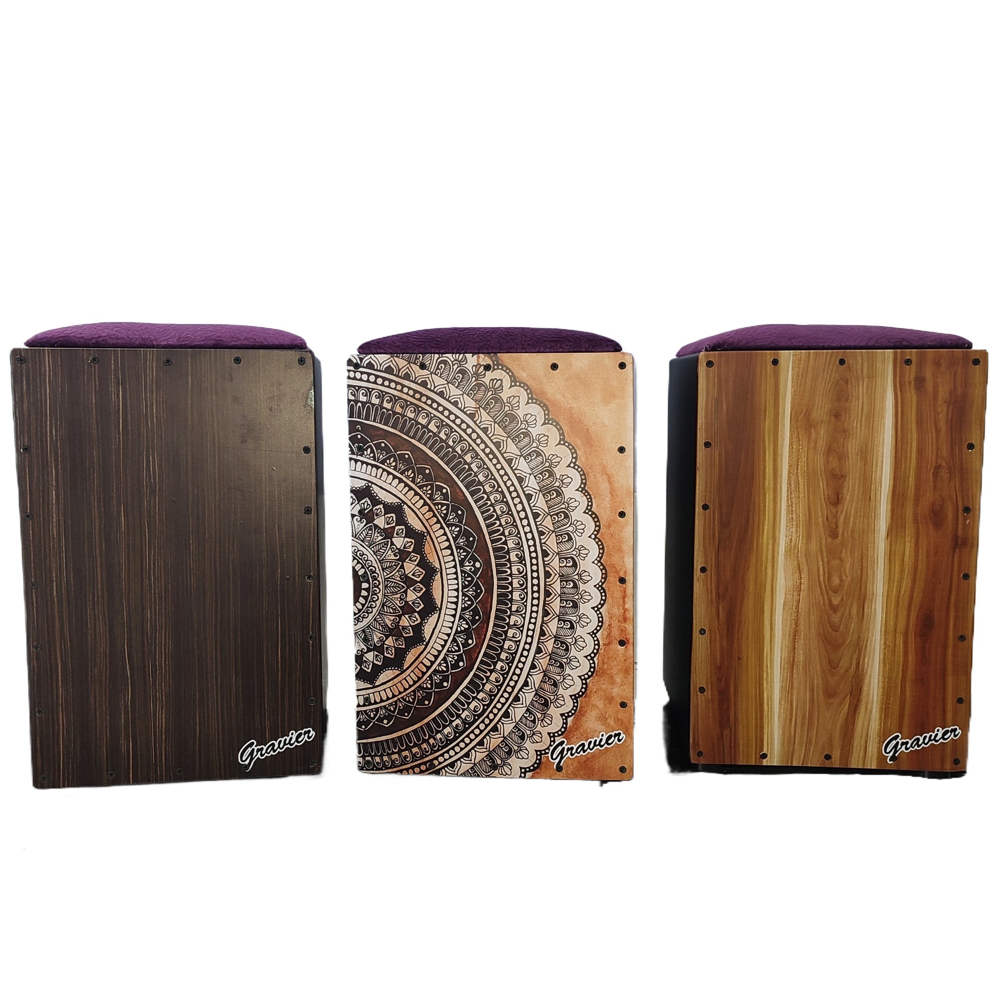 Gravier Cajon box with Gig Bag and Cushion seat made in thailand Percussion Loud Snare tone Cajon Box Drum - Natural Faceplate, 19"x12"x11" Gravier Cajon drum and percussion acoustic with carrying case Rubber feet prevent sliding on floor and add stabilit. 