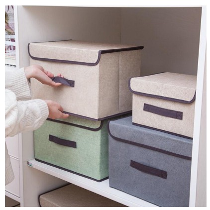 2in1 Plain Color Foldable Storage Box Organizer With Cover set. 