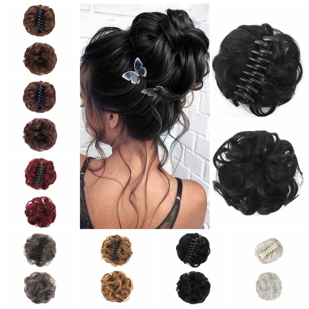 Wavy Hair Piece Messy Curly Hair Bun Invisible Hair Extensions Updo Synthetic Chignon Scrunchie Fake Hair Claw Clip Bun Women. 