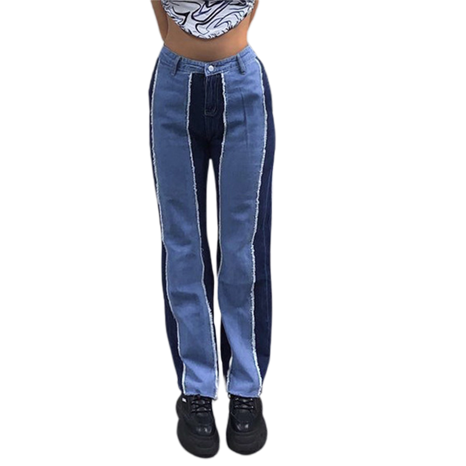 Women High Waist Jeans, Patchwork Color 